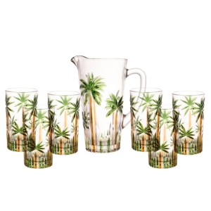 29394 CONJUNTO JARRA COM 6 COPOS PALM TREE HANDPAINT
