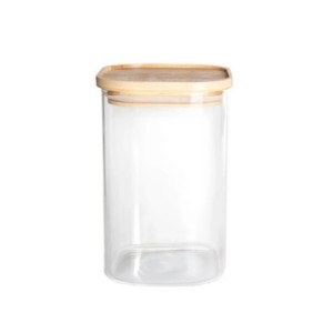29946 PORTA MANTIMENTO QUADRADO COM TAMPA EMPILHAVEL EM BAMBU 800ML 10,8X10,8X12CM