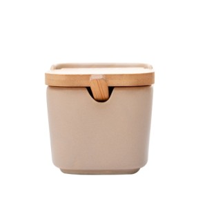 18033 SALEIRO C/TAMPA E COLHER DE BAMBU AREIA 9X9X8,5CM