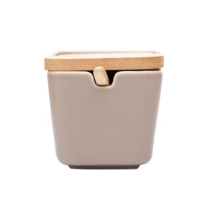 18035 SALEIRO C/TAMPA E COLHER DE BAMBU AREIA 10X10,5X10CM