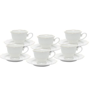 18062 CONJ 6 XICARAS CHA C/PIRES MALDIVAS BRANCO C/FIO DE OURO 180ML