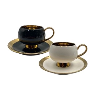30339 JOGO 8 PCAS 120ML PARA CAFE THARI NEW BONE CHINA COM BORDA DOURADA