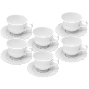 18092 CONJUNTO 6 XICARAS DE CHA COM PIRES FANCY BRANCO 200ML