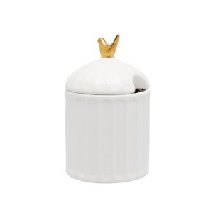 17923 AÇUCAREIRO DE CERAMICA COLIBRI COM COLHER E TAMPA BRANCO