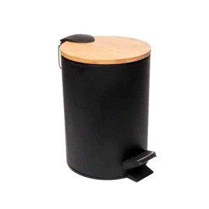 220226 LIXEIRA REDONDA DE METAL COM TAMPA BANBU PRETA 5 LITROS