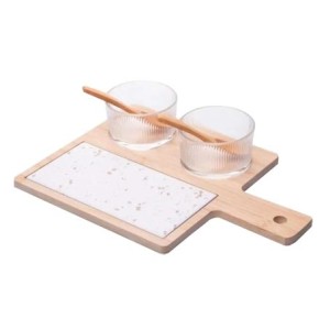 220451 CONJ 6 PCS PETISQUEIRA COM BANDEJA DE BAMBU TERRAZO
