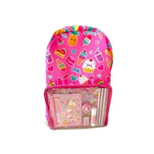 FF9509 KIT MOCHILA ESCOLAR C/ACESSORIOS ROSA