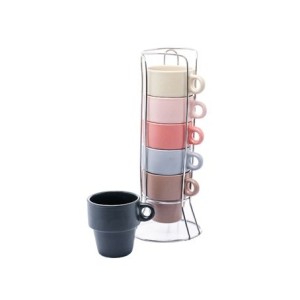 29369 CONJUNTO 6 XICARAS DE CAFE EMPILHAVEIS COM SUPORTE COLORIDAS 90ML