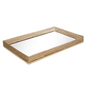 61769 BANDEJA DECORATIVA COM ESPELHO DOURADA 30X17X5CM