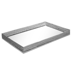 61770 BANDEJA DECORATIVA COM ESPELHO PRATEADA 30X17X5CM