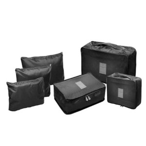 220331 CONJ 6 ORGANIZADORES DE MALA PARA VIAGEM EM NYLON PRETO