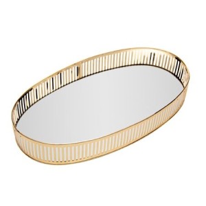 220781 BANDEJA COM ESPELHO BERLIN DOURADA 32X17X5CM