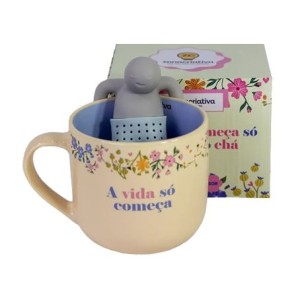 10025892 CANECA 350ML C/INFUSOR P/ CHA MOTIVACIONAL FLORAL