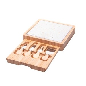220454 CONJ 6 PECAS PARA QUEIJO COM BANDEJA DE BAMBU E TABUA TERRAZO 23X23X4CM