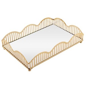 221013 BANDEJA COM ESPELHO WAVE 21X14X4CM DOURADA METAL