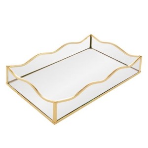 221019 BANDEJA COM ESPELHO OCEAN 20X30X4CM DOURADA METAL