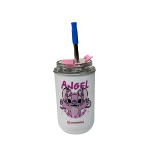 10026386 COPO NEO C/CANUDO 300ML STITCH E ANGEL NAMORADOS