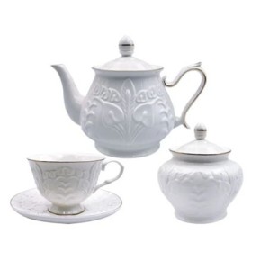 31200 JOGO 14 PCAS PARA CHA SCARLET NEW BONE CHINA BRANCO E DOURADO