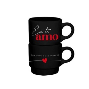 13968 CANECA EMPILHADA DUPLA ONIX EU TE AMO