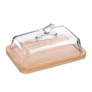 21345 MANTEIGUEIRA EM BAMBU BIRD COM TAMPA 17X11X8,5CM