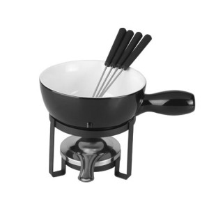 6874 APARELHO DE FONDUE 8PC P/QUEIJO DE FERRO C/PINTURA EPOXY E CERAMICA PRETO