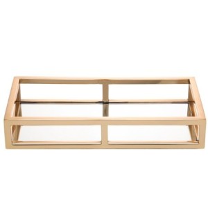 60623 BANDEJA ACO INOX C/ESPELHO DOURADA 30X15X5CM