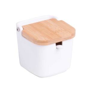 2442 SALEIRO DE MESA 280ML C/TAMPA DE BAMBU E COLHER BIANCO 9X9X8,5CM