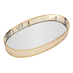 220778 BANDEJA DE METAL COM ESPELHO BERLIN DOURADA 26X12X5CM