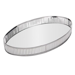 220779 BANDEJA DE METAL COM ESPELHO BERLIN PRATEADA 26X12X5CM