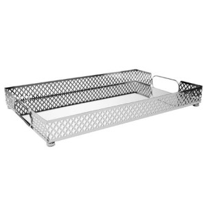 61889 BANDEJA COM ESPELHO MARBELLA 32X20X5CM PRATEADA METAL