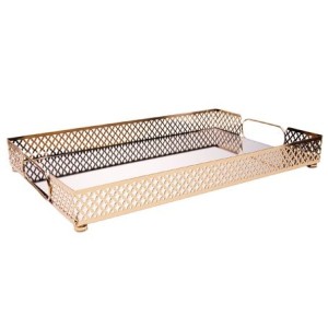 61891 BANDEJA COM ESPELHO MARBELLA 38X24X5CM DOURADA METAL