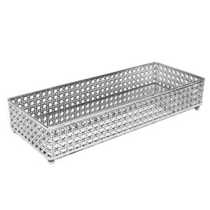 61896 BANDEJA COM ESPELHO VERSALHES 32X12,5X5CM PRATEADA METAL