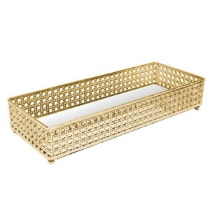 61899 BANDEJA COM ESPELHO VERSALHES 32X12,5X5CM DOURADA METAL