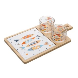 21011 CONJ 2 PETISQUEIRAS COM BANDEJA DE BAMBU E TABUA IKI