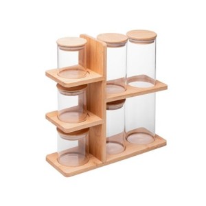 21466 CONJUNTO 6 PORTA MANTIMENTOS COM TAMPA E SUPORTE DE BAMBU 28X10X30,5CM WOLFF