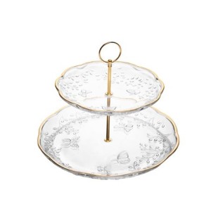 222004 PRATO PARA DOCE 2 ANDARES NEW BUTTERFLY COM FIO DE OURO 20CM/26CM