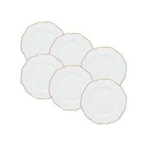 18054 CONJ 6 PRATOS SOBREMESA PORCELANA  MALDIVAS C/FIO DE OURO