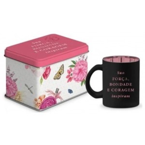 14852 CANECA VIDRO DIAMOND METALIC LATA SUA FORCA INSPIRA