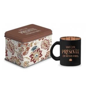 14856 CANECA VIDRO DIAMOND METALIC LATA VOCE E UM PRESENTE